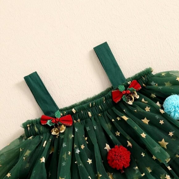 Christmas Tree Girls Green Sleeveless Ruffle Dress - Picture 2 of 5